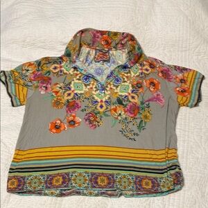 Johnny Was Gray Floral Blouse with Multicolor Accents